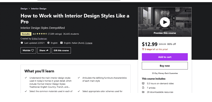 free online Interior Design class